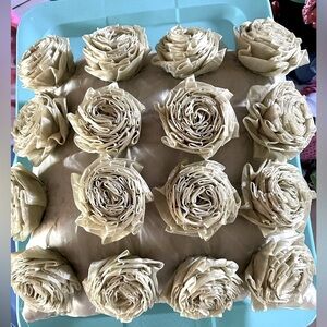 Thro brand green silky throw pillow with roses on front